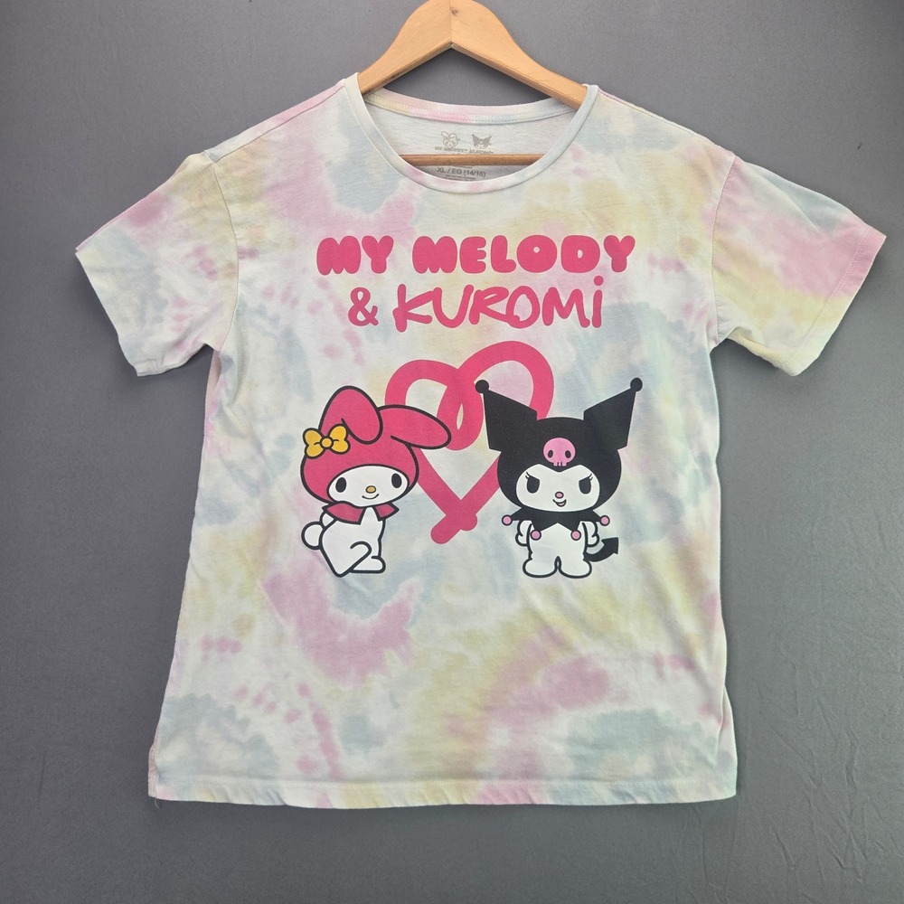 Sanrio My Melody Kuromi Shirt XL 14/16 Pastel Tie Dye Graphic Tee Short Sleeve